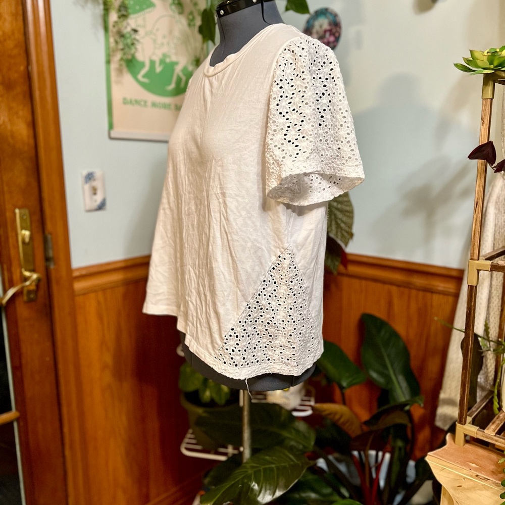 White Eyelet Sleeve Women's Top